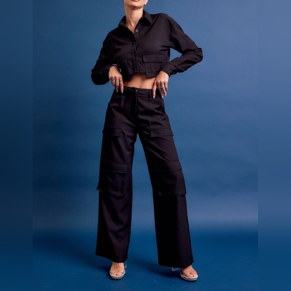 #496 SALE 🛑120 M,L FINAL PRICE! HIGH END Chic Woven Cargo Jacket & Pants Set - Picture 2 of 16